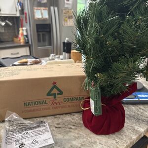 National Tree Company 3 ft Pre-Lit Mini Artificial Christmas Tree Red Velvet Sta